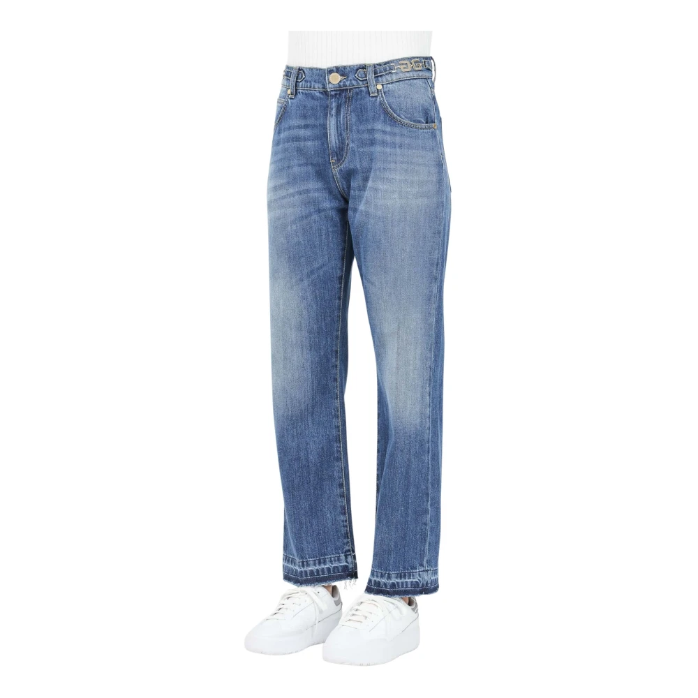 Gaëlle Paris Blauwe Gewassen Denim Jeans met Gouden Kettingriem Blue Dames