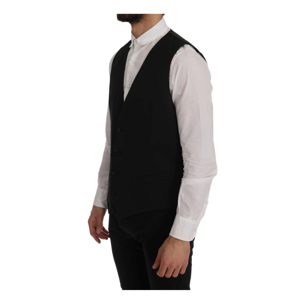 Dolce & Gabbana Zwarte Katoenen Vest Gilet Black Heren
