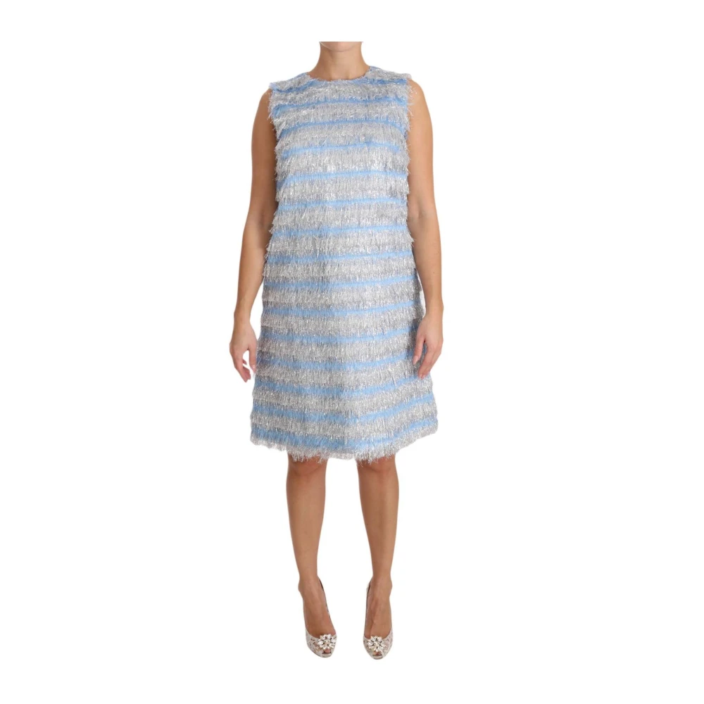Dolce & Gabbana Women's Blue Party Dresses, L, Elegant Fringed Dress For Special Occasions