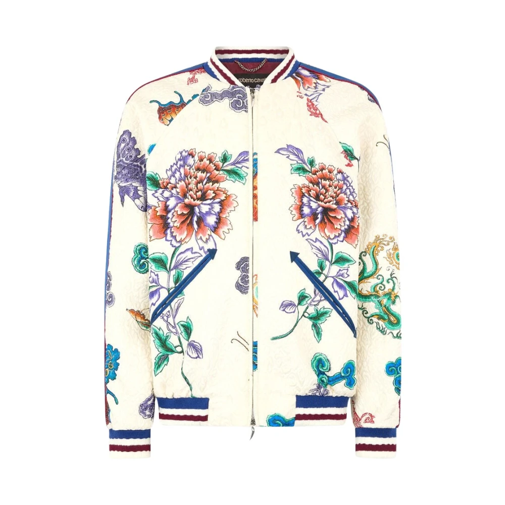 Roberto Cavalli , Bomber Jackets, Male, Multicolor, M, Bomber Jacket With Dragon, Flowers And Butterflies