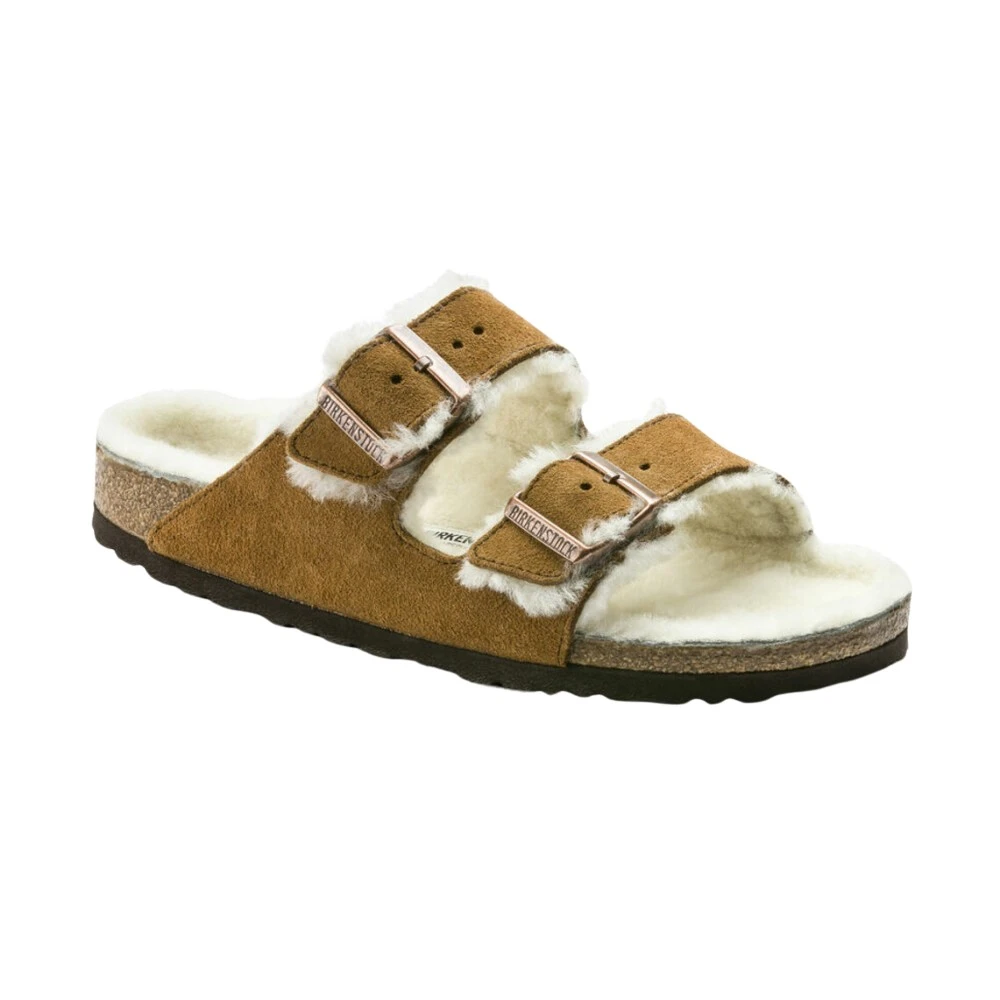 Birkenstock Women's Brown Sandals Arizona Shearling Narrow - Sliders - 3 Uk - Shoes