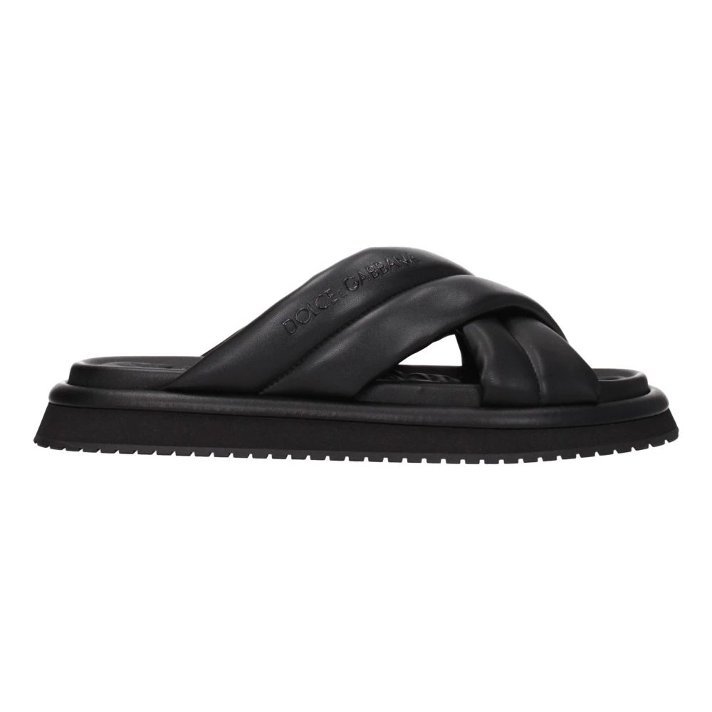 Dolce & Gabbana Men's Black Leather Slippers