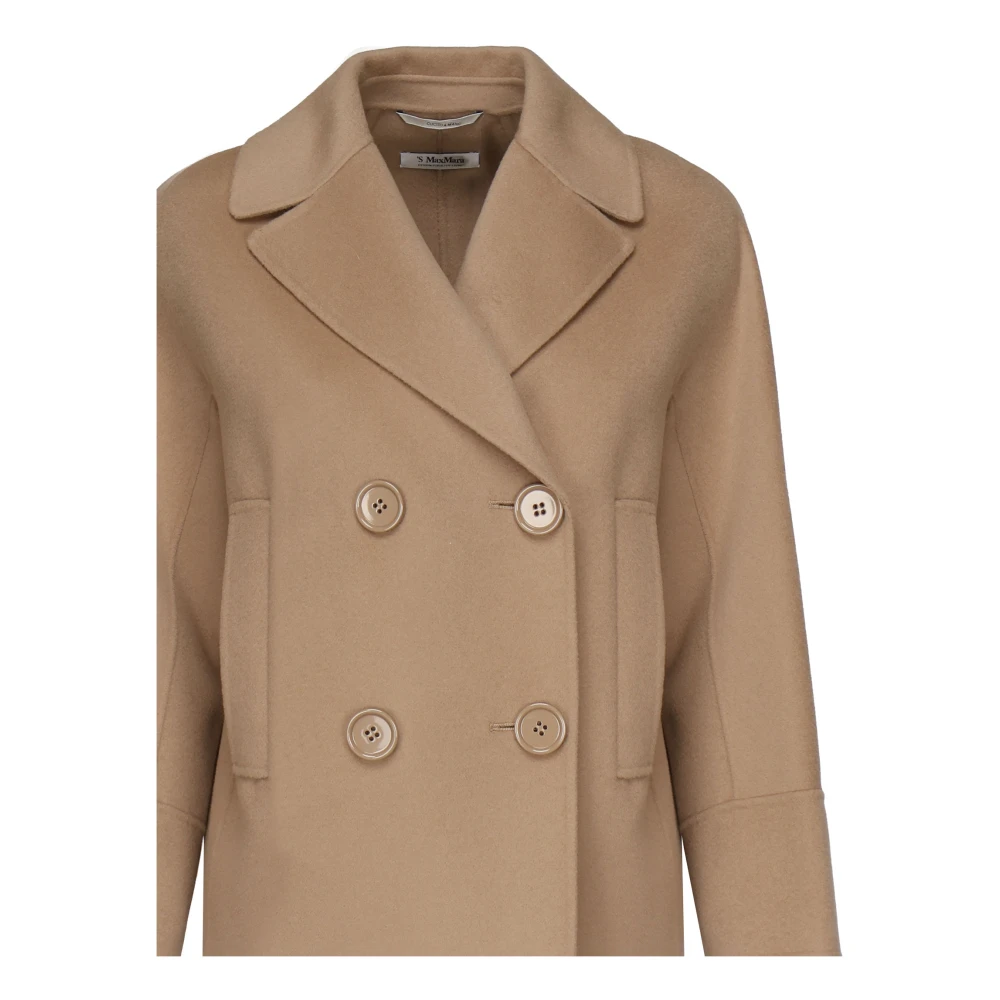 Max Mara Double-Breasted Kamelenwol Jas Brown Dames