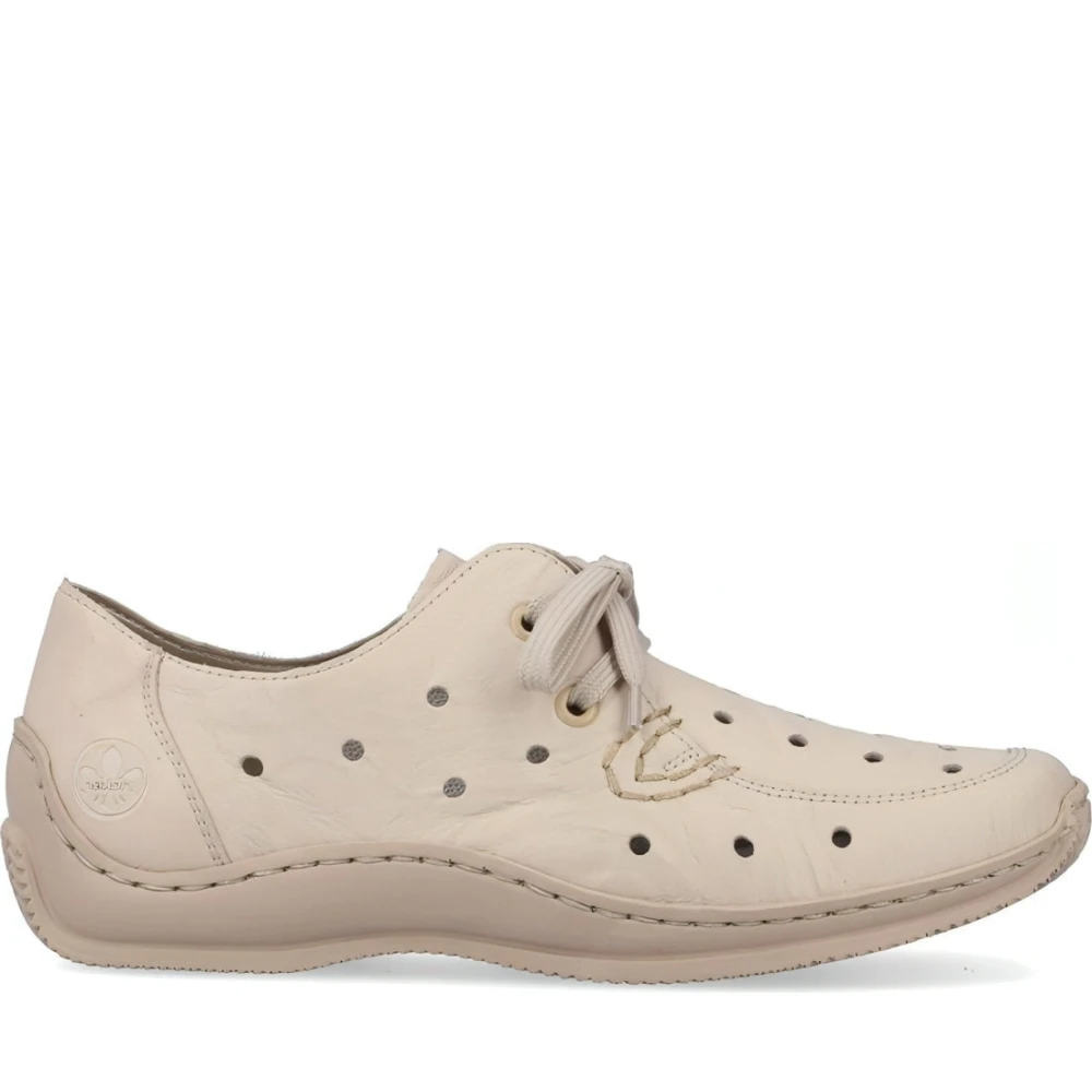 Rieker Beige Leren Veterschoenen Beige Dames