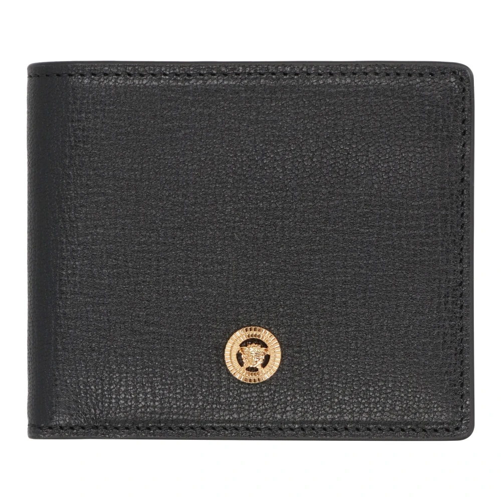 Versace Zwarte Leren Portemonnee Stijlvolle Moderne Man Black Heren