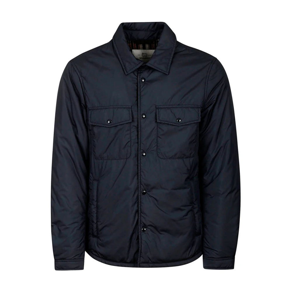 Woolrich Blauwe Gewatteerde Jas Rits Logo Blue Heren