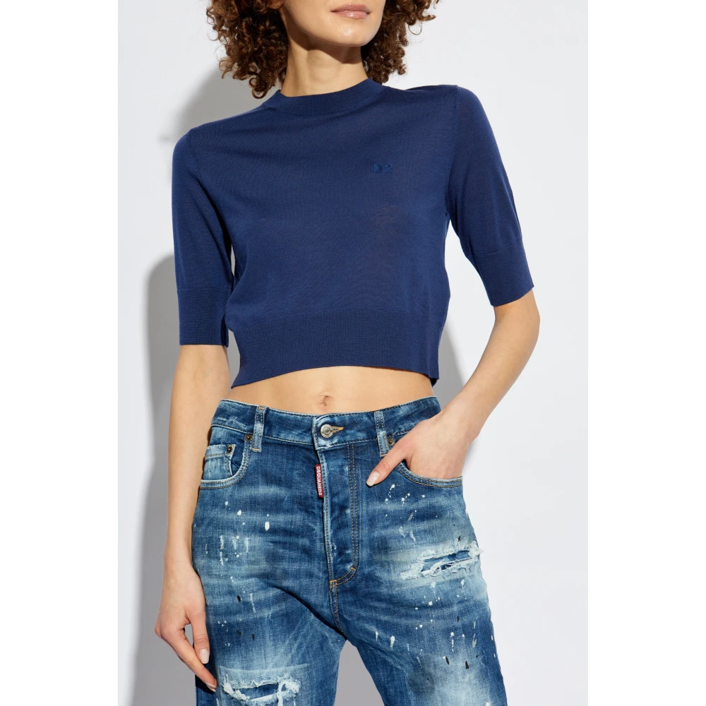 Dsquared2 Wollen top met geborduurd logo Blue Dames