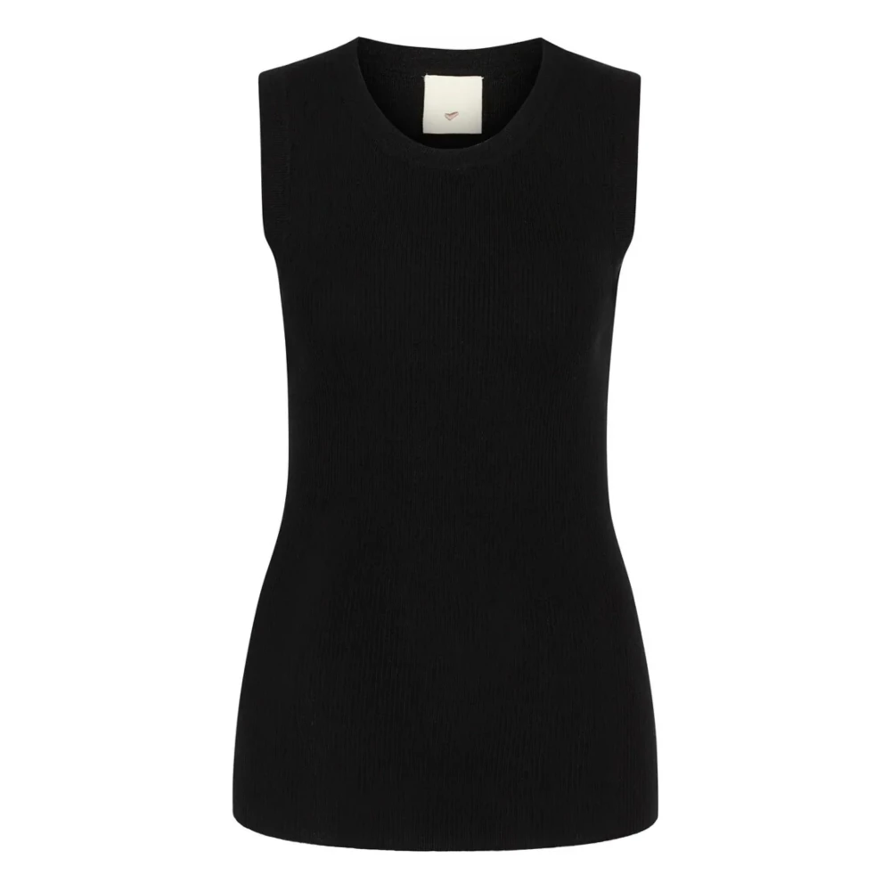 Heartmade Women's Black Round-Neck Knitwear, S, Sleeveless Merino Wool Knit Top