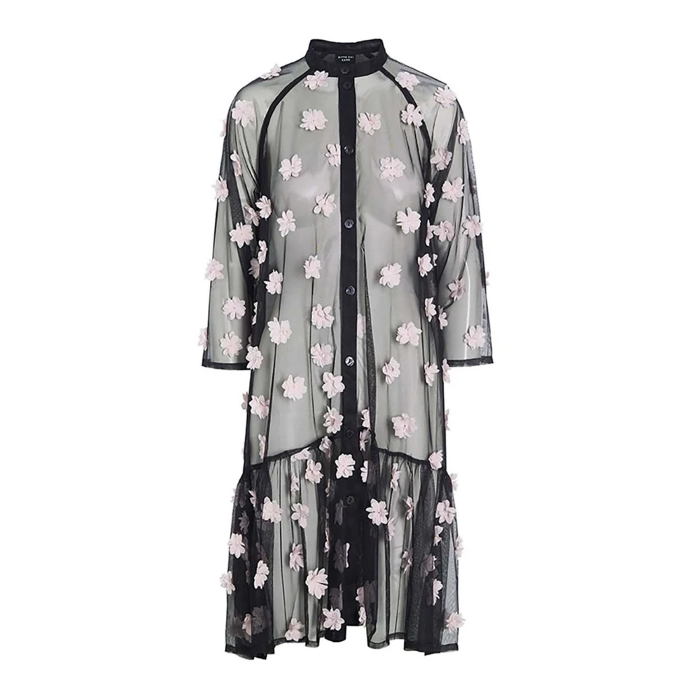 Bitte Kai Rand Bloemen Mesh Jurk Zwart Lichtroze Black Dames