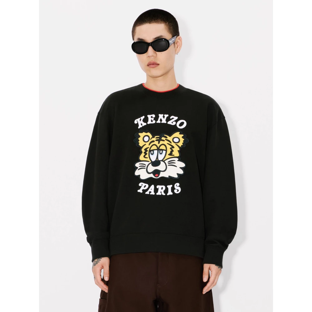 Kenzo Zwarte Geborduurde Sweatshirt Unisex Zacht Black Dames