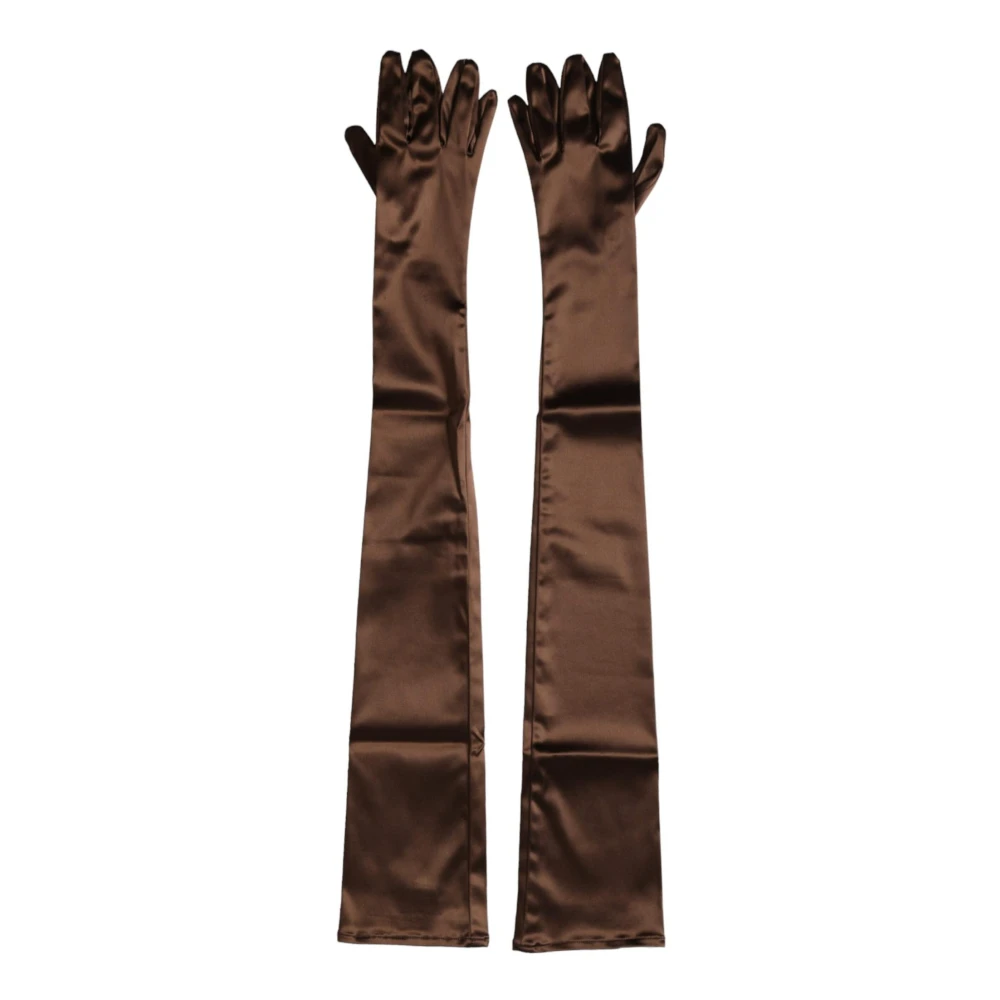 Dolce & Gabbana Bruine Satijnen Ellebooglengte Handschoenen Brown Dames