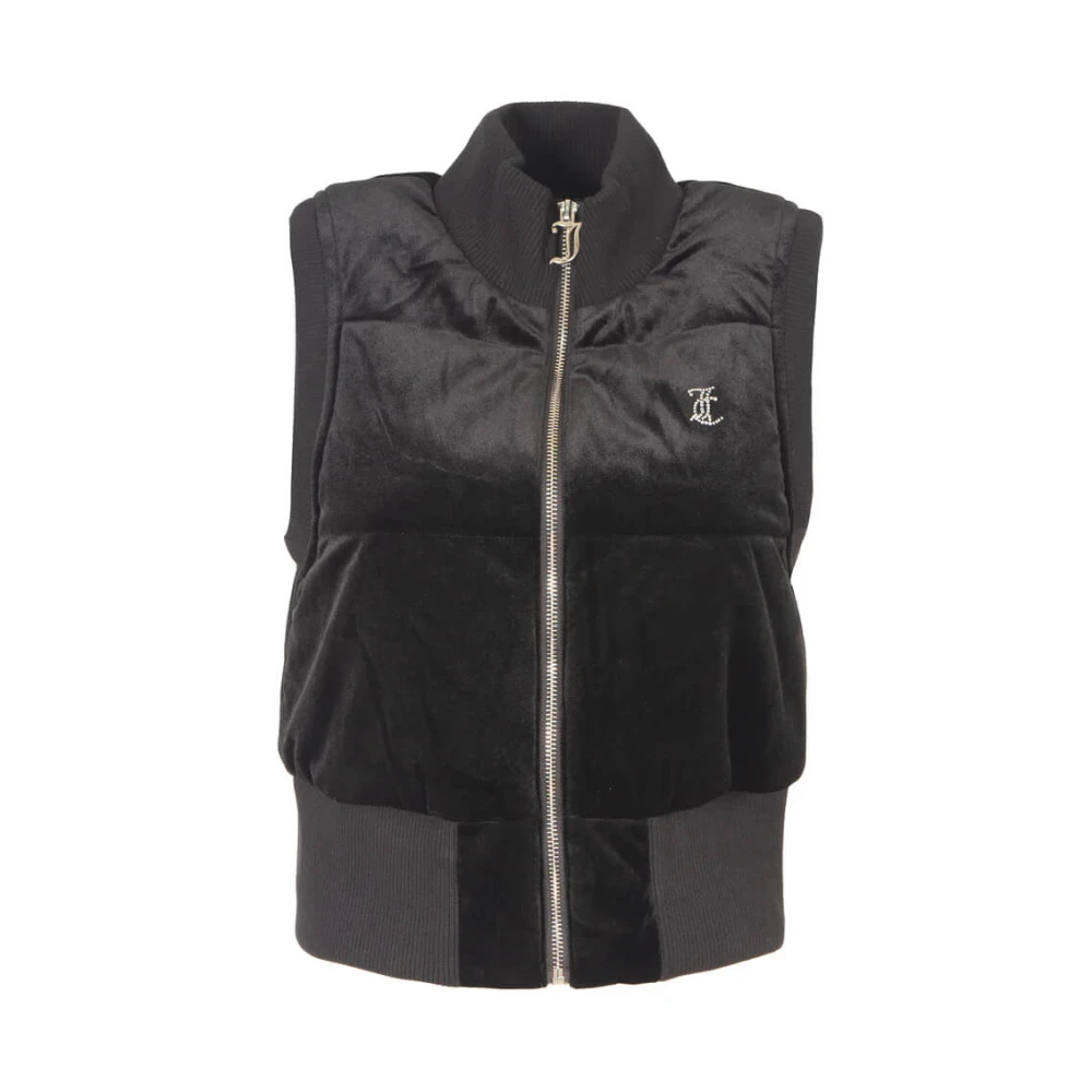 Juicy Couture Zwarte gewatteerde vest met strass-logo Black Dames