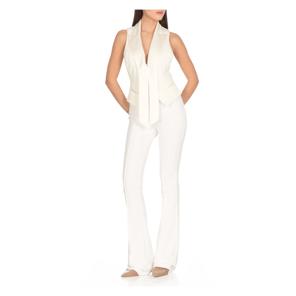 Elisabetta Franchi Ivoor Mouwloos Vest met Peak Revers Beige Dames