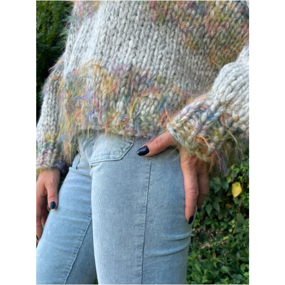 Les tricots d'O V-hals Alpaca Trui met Ballonmouwen Gray Dames