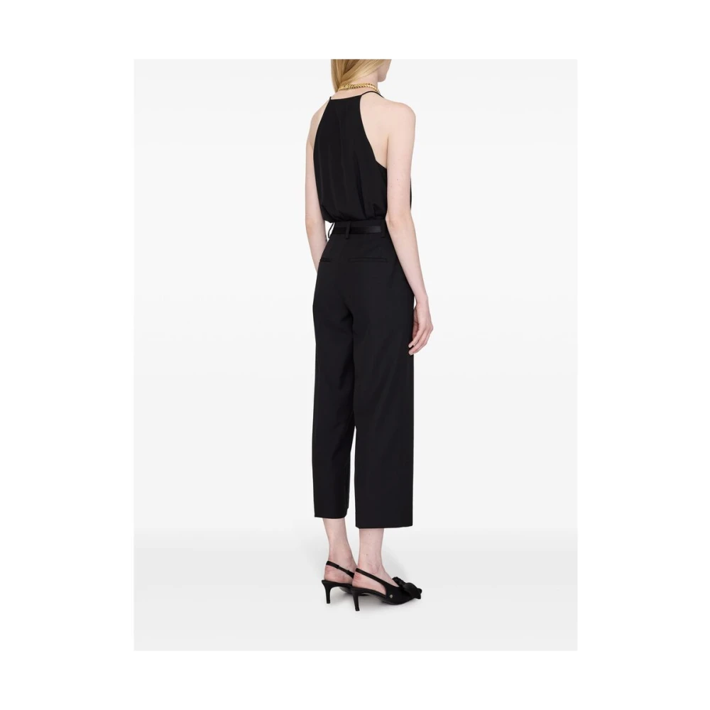 Anine Bing Zwarte wollen cropped broek met zakken Black Dames