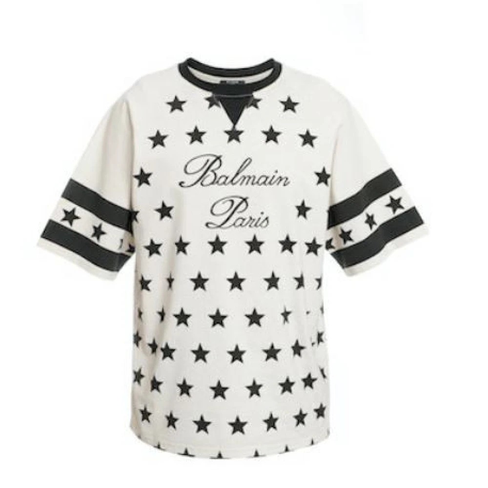 Balmain Sterrenprint Katoenen T-shirt White Heren