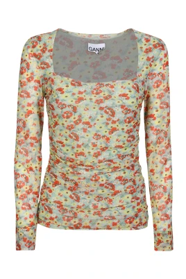 Floral Print Mesh Top