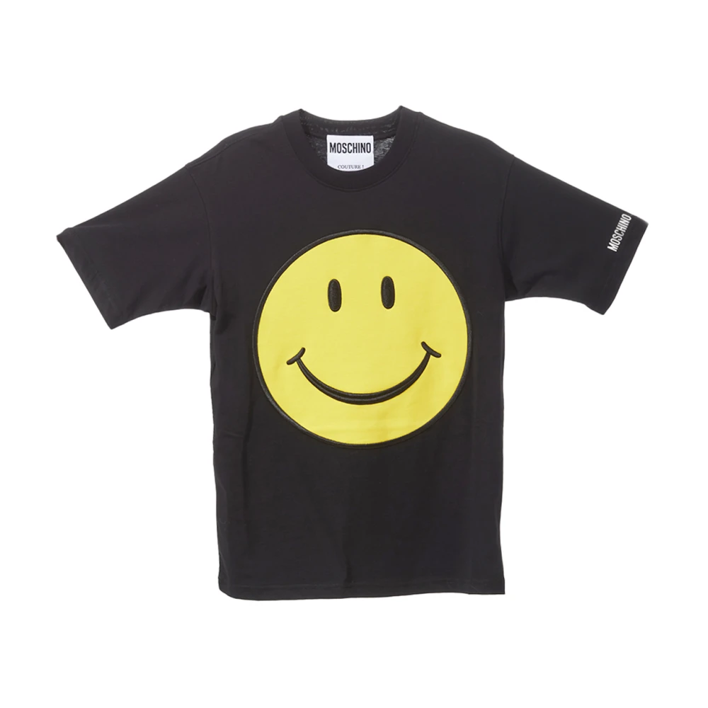 Moschino Biologisch Katoenen Smiley T-shirt in Zwart Black Dames