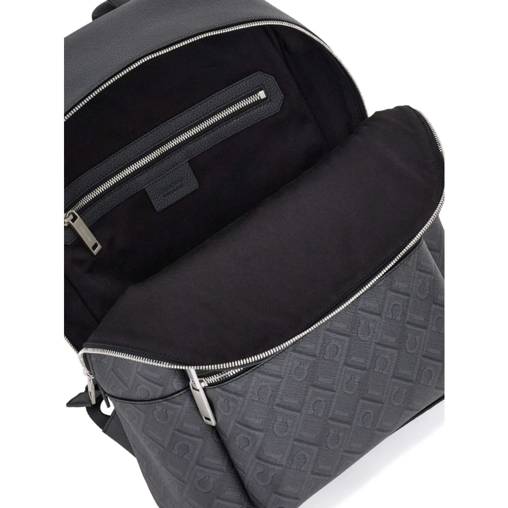 Salvatore Ferragamo Zwarte Gancini Patroon Rugzak Black Heren