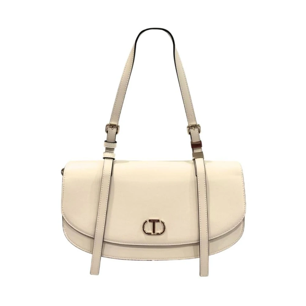 Twinset Women's White Leather Saddle Shoulder Bag
