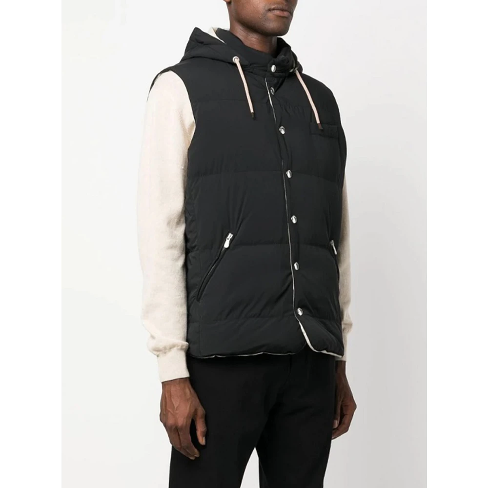 BRUNELLO CUCINELLI Zwarte mouwloze nylon gewatteerde jas Black Heren
