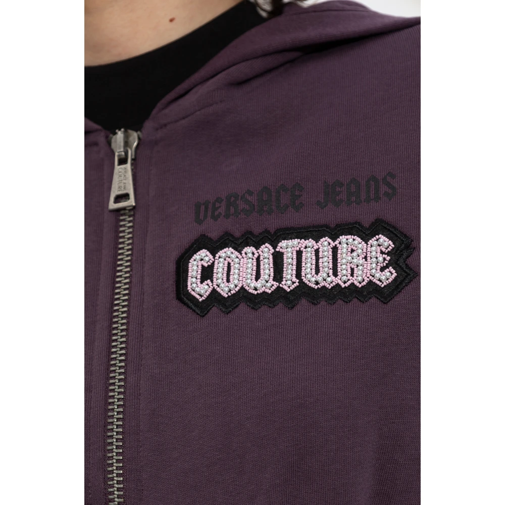 Versace Jeans Couture Sweatshirt met decoratieve zijveters Purple Dames