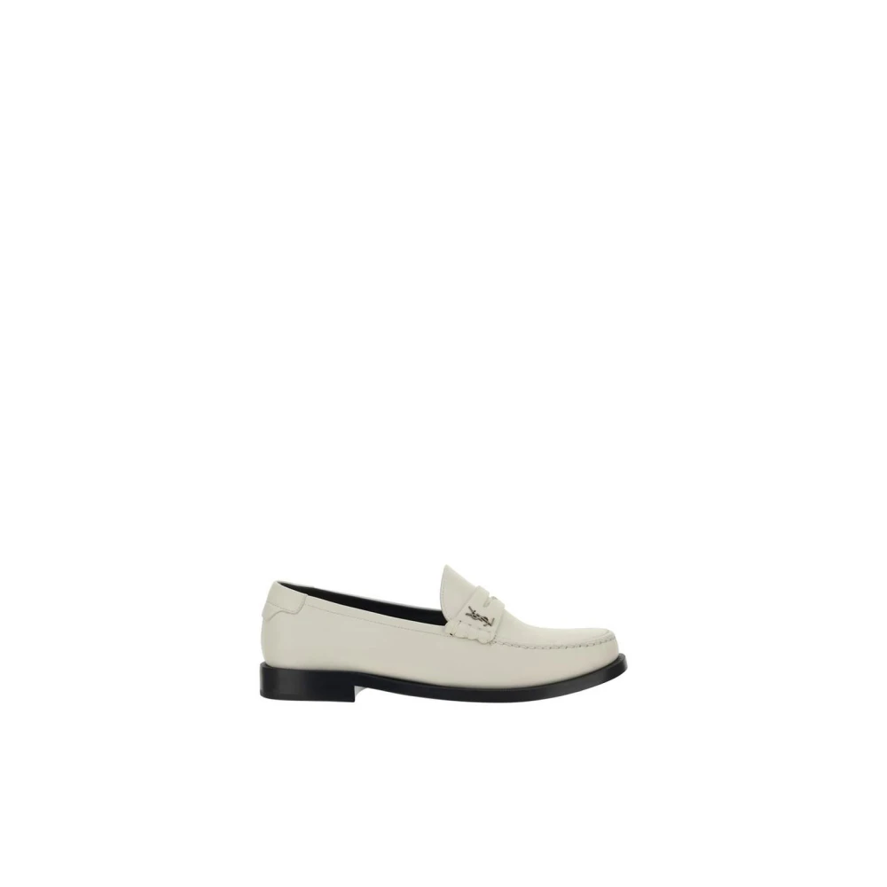 Saint Laurent Klassieke Leren Loafers Elegante Stijl White Dames