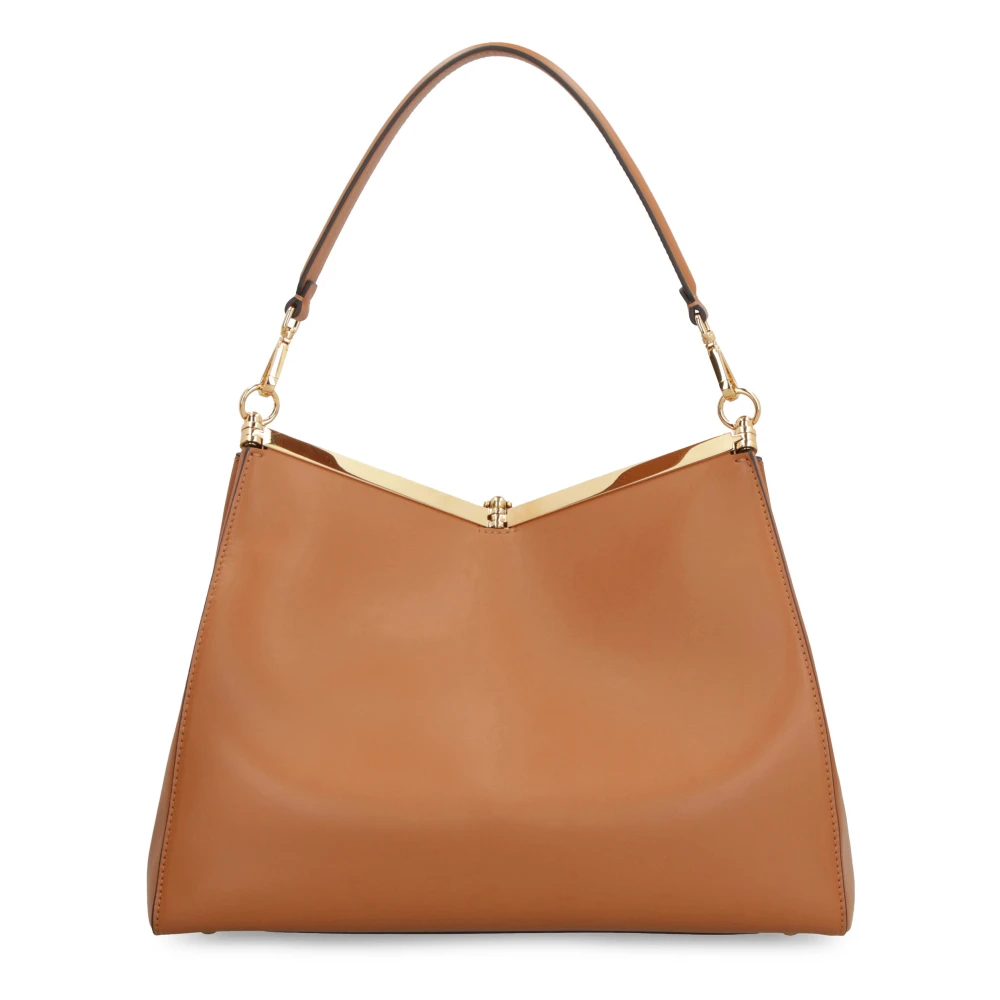 ETRO Leren schoudertas met afneembare clutch Brown Dames