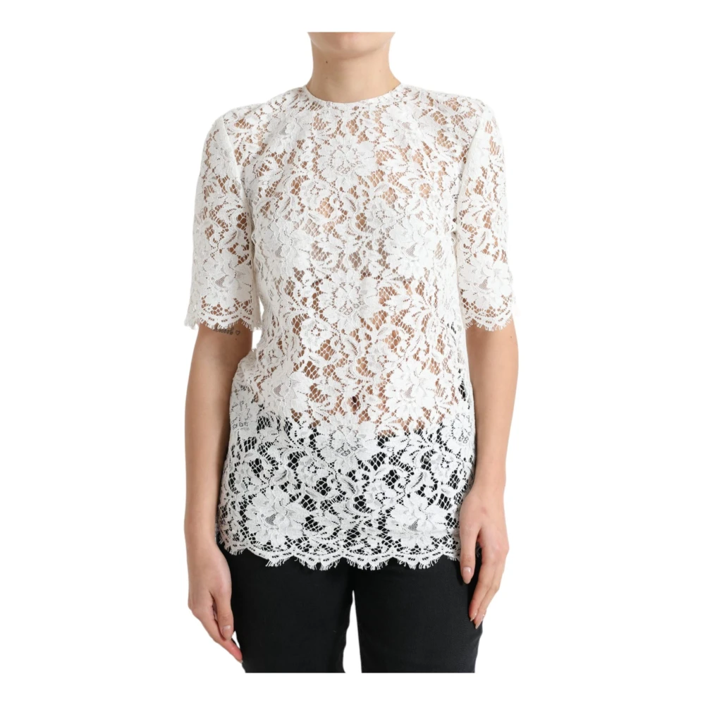 Dolce & Gabbana Women's White Floral Lace Cotton Blouse Top