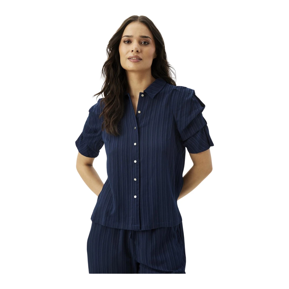 IN Front Linda Shirt Navy Blouse Korte Mouw Blue Dames