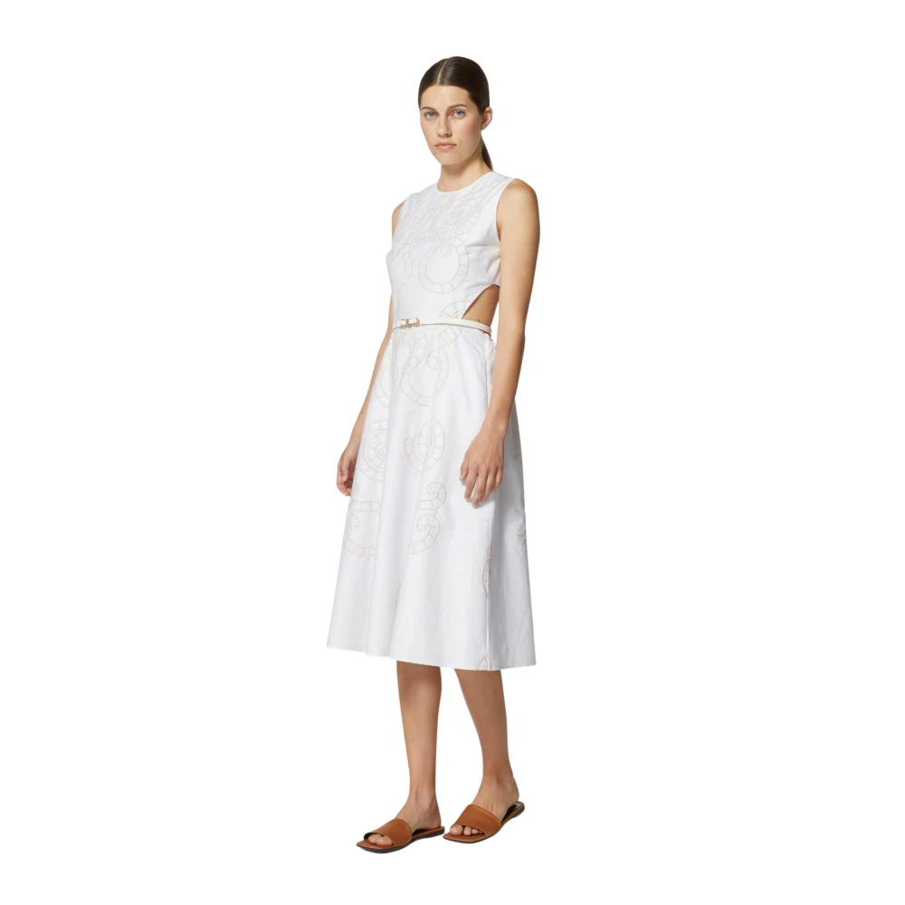 Silvian Heach Damen Weiß Midi-Kleid Mit Stickerei Und Cut-Out-Details