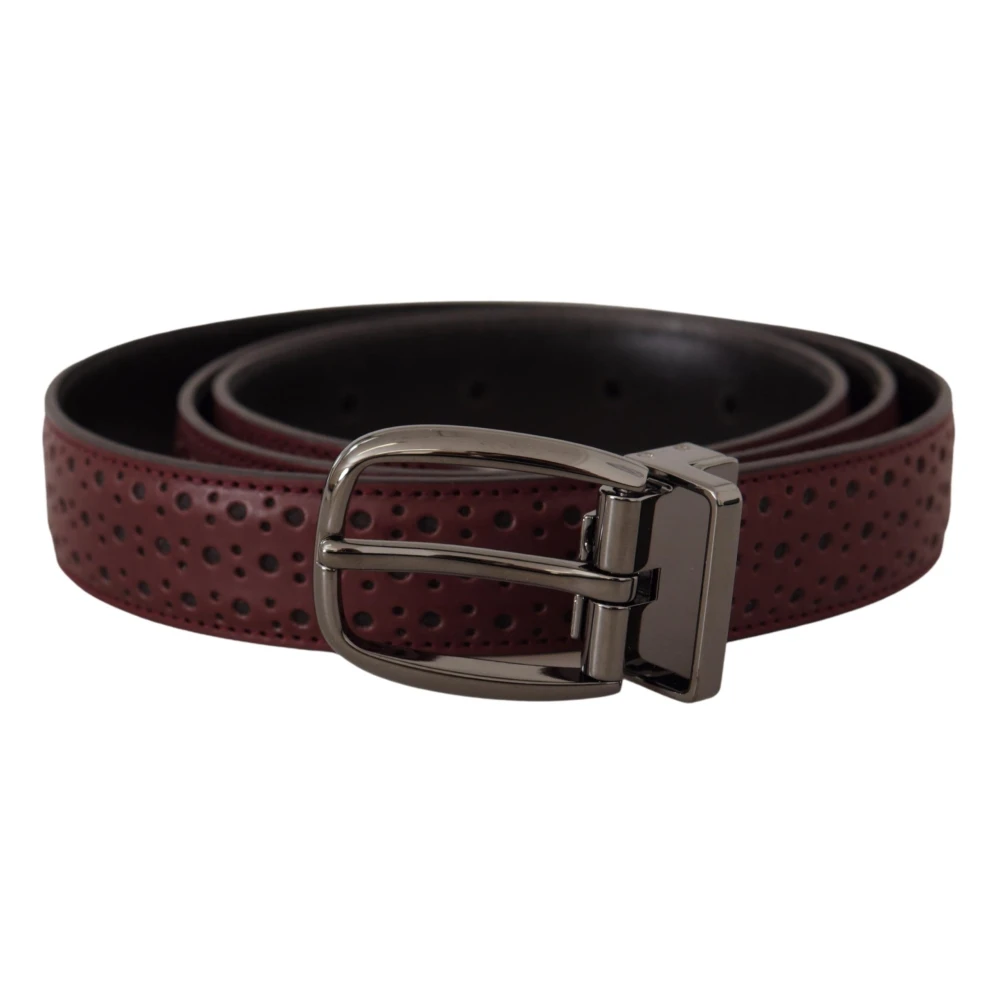 Dolce & Gabbana Men's Brown Perforated Leather Belt With Metal Buckle - Belts - One Size - Accessories