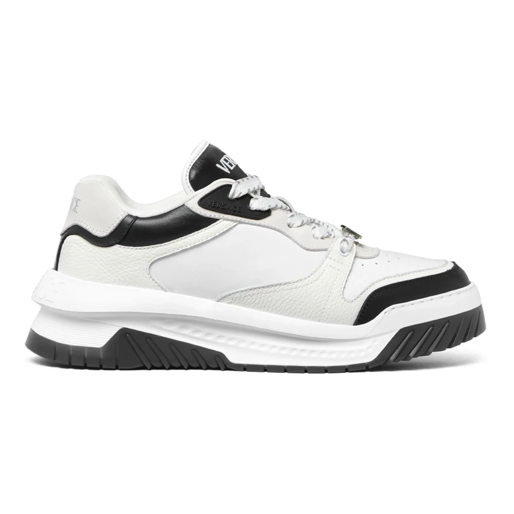 Versace Men's White Sneakers,, Black Greek Motif Trainers Low Model Size 11 Uk