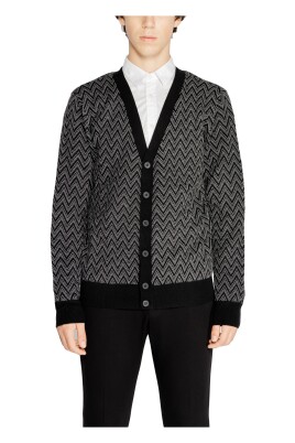 black-geometric-v-neck-cardigan