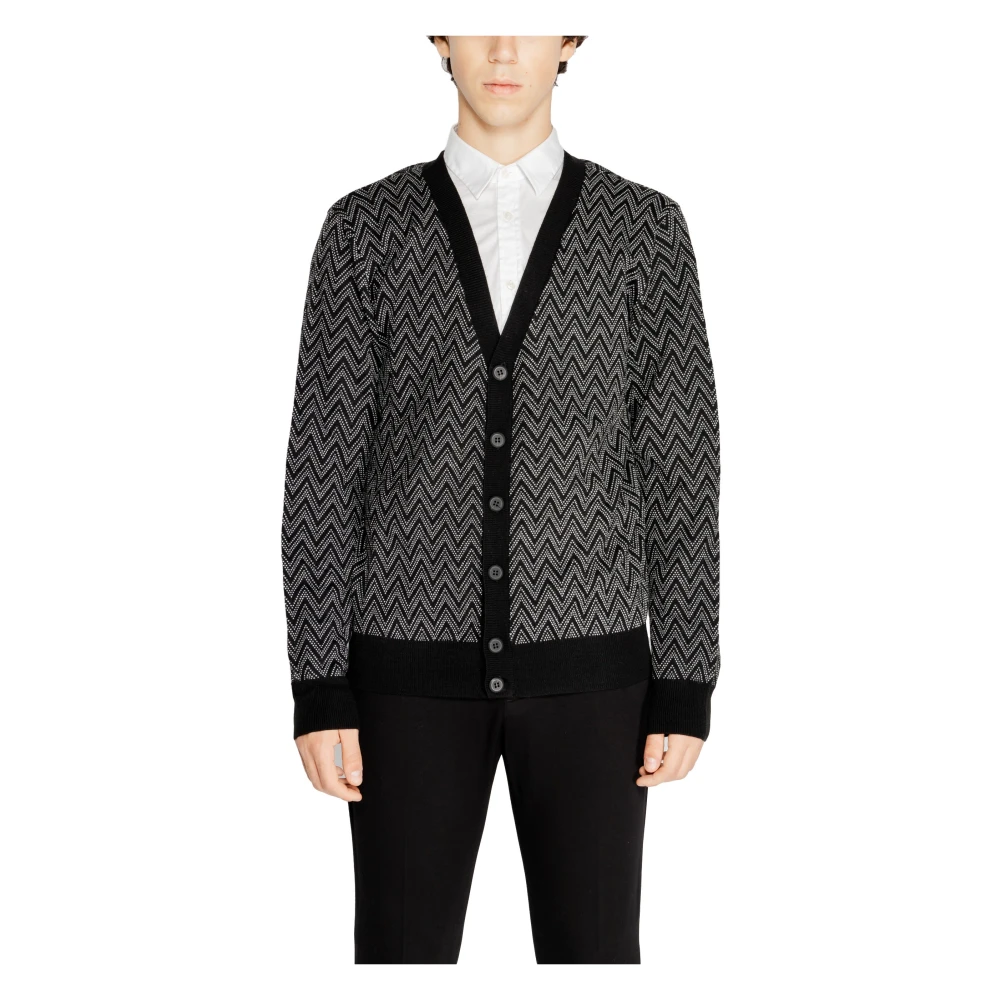 Antony Morato Zwarte Geometrische V-hals Cardigan Black Heren