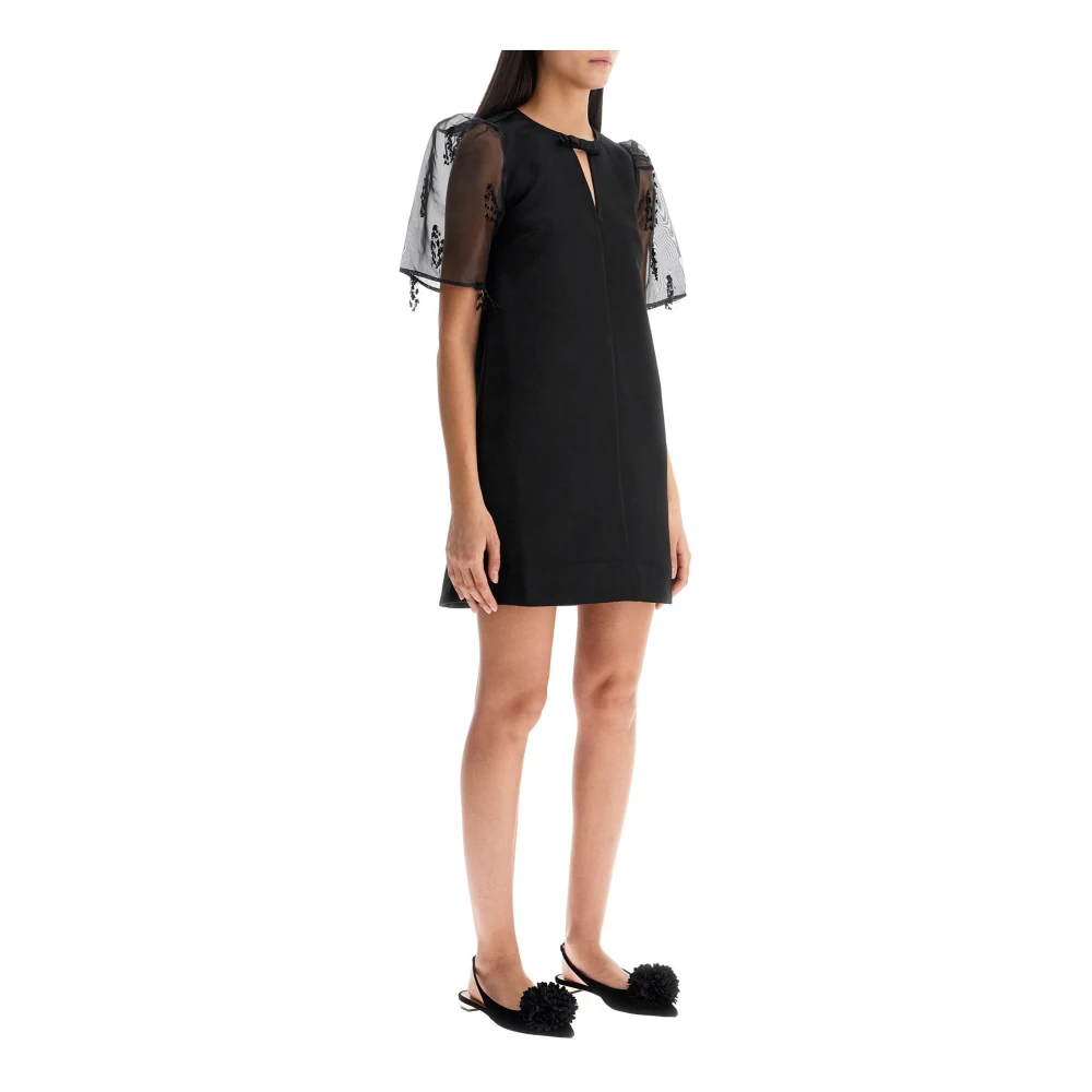 Ganni Organza-mouw midi jurk met franjes Black Dames