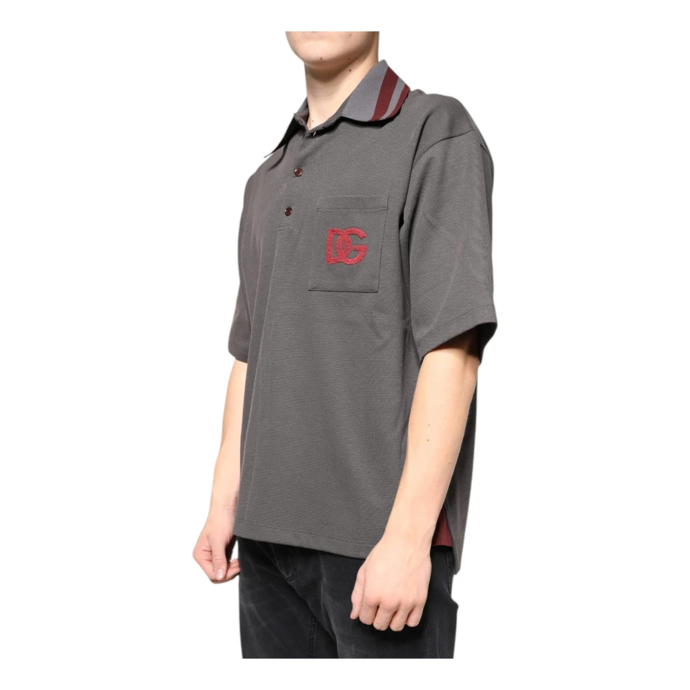 Dolce & Gabbana Grijze Geborduurde Polo T-shirt met Logo Gray Heren