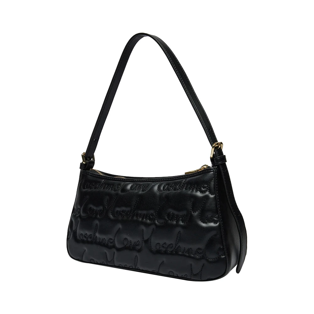 Moschino Zwarte schoudertas met gouden logo Black Dames