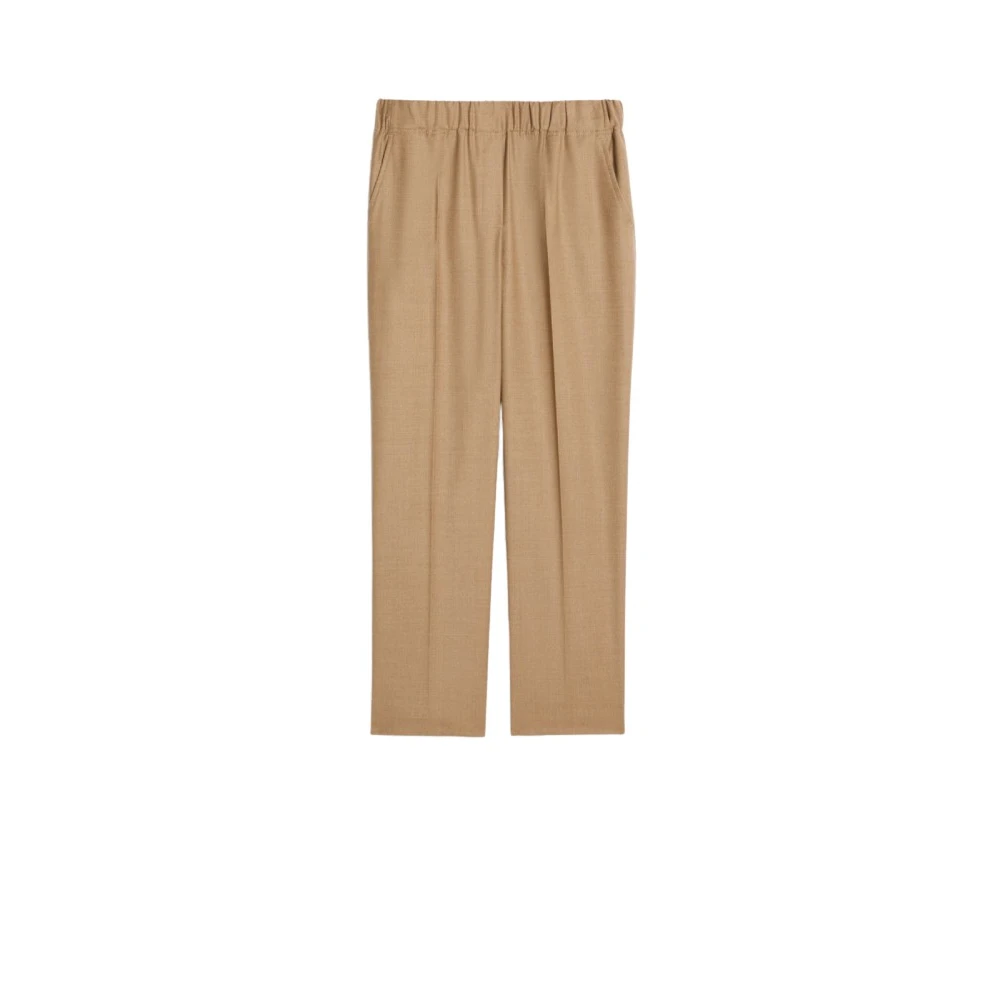 Max Mara Weekend Ullflanell Monostretch Byxor med Mikrodesign Beige, Dam