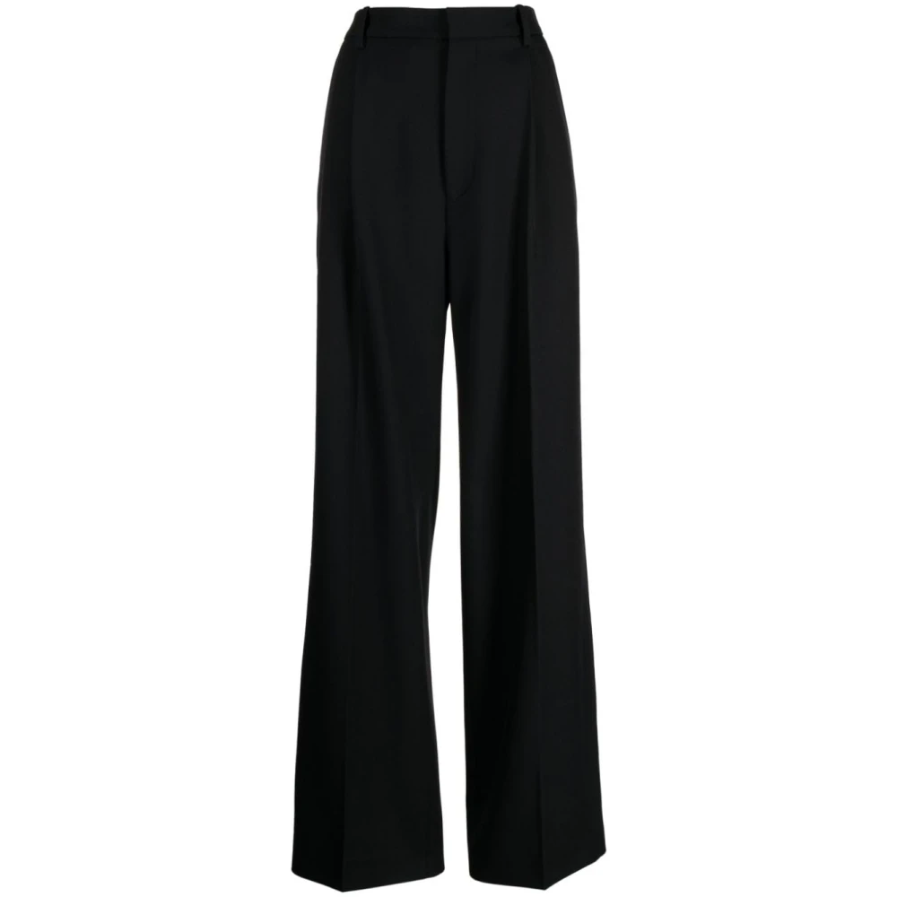 Plan C Blauwe wijde pijp wollen drillbroek Blue Dames