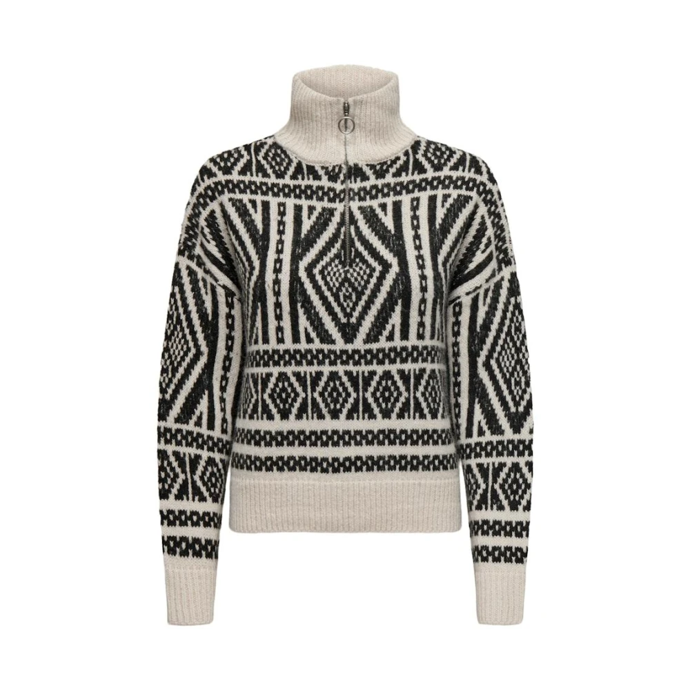 Only Felicia Zip Pullover in Pumice Stone Zwart Multicolor Dames