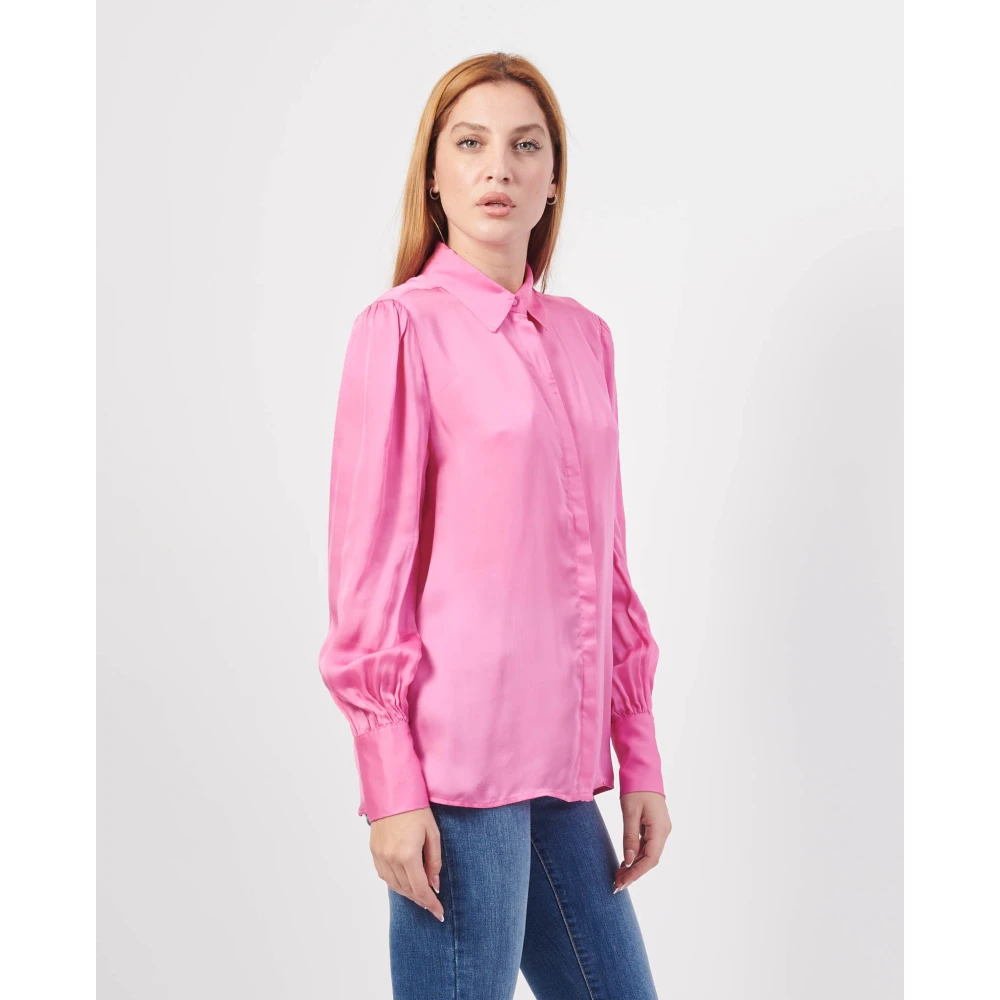 Fracomina Roze Zijde Viscose Klassieke Kraag Shirt Pink Dames