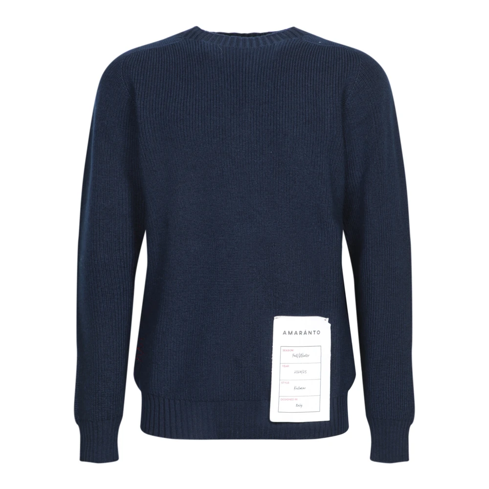 Amaránto Klassieke Wol Crew Neck Sweater Blue Heren