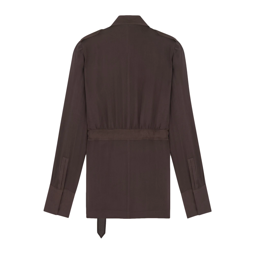 Saint Laurent Bruine Zijden Jurk Puntkraag Brown Dames