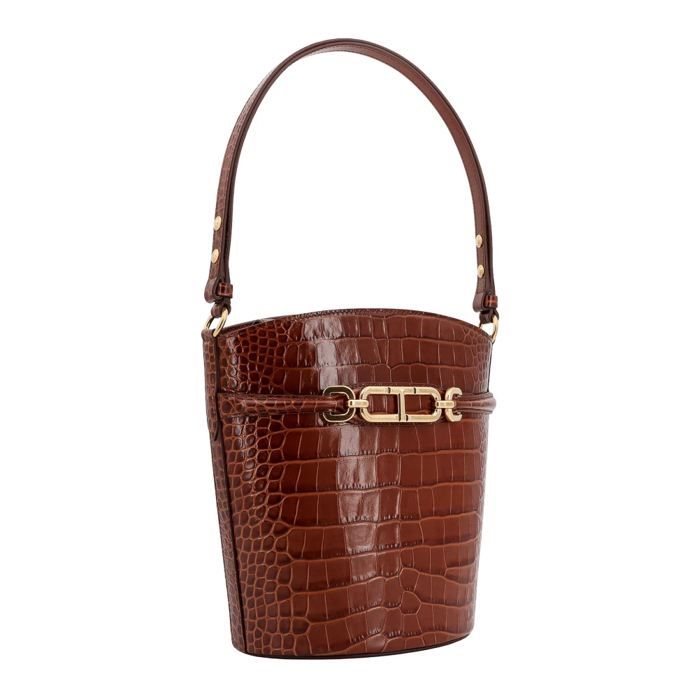 Tom Ford Leren Bucket Tas met T Logo Brown Dames
