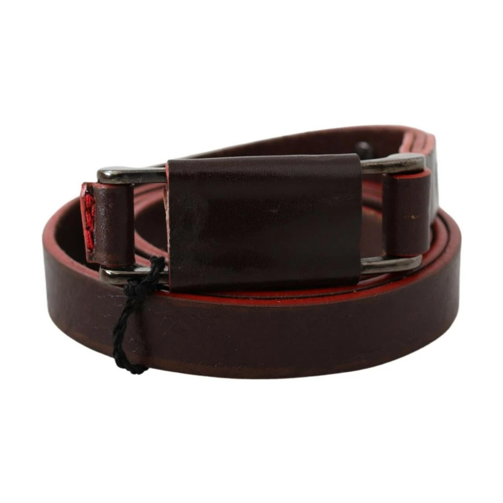 Costume National Women's Brown Leather Fashion Belt With Logo Buckle