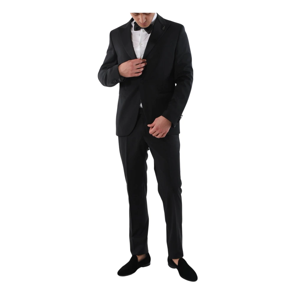 Paoloni Single Breasted Suits Black Heren