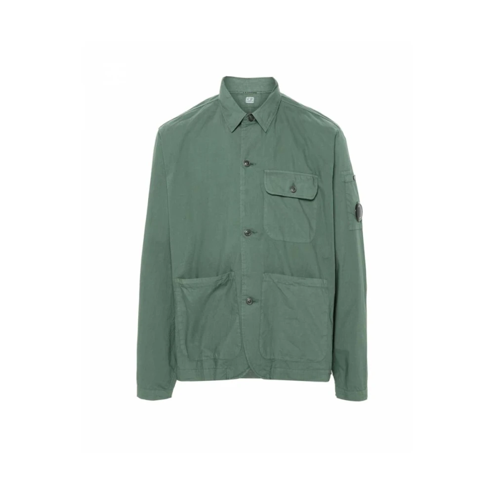 C.P. Company Korte Mouw Popeline Overhemd Green Heren