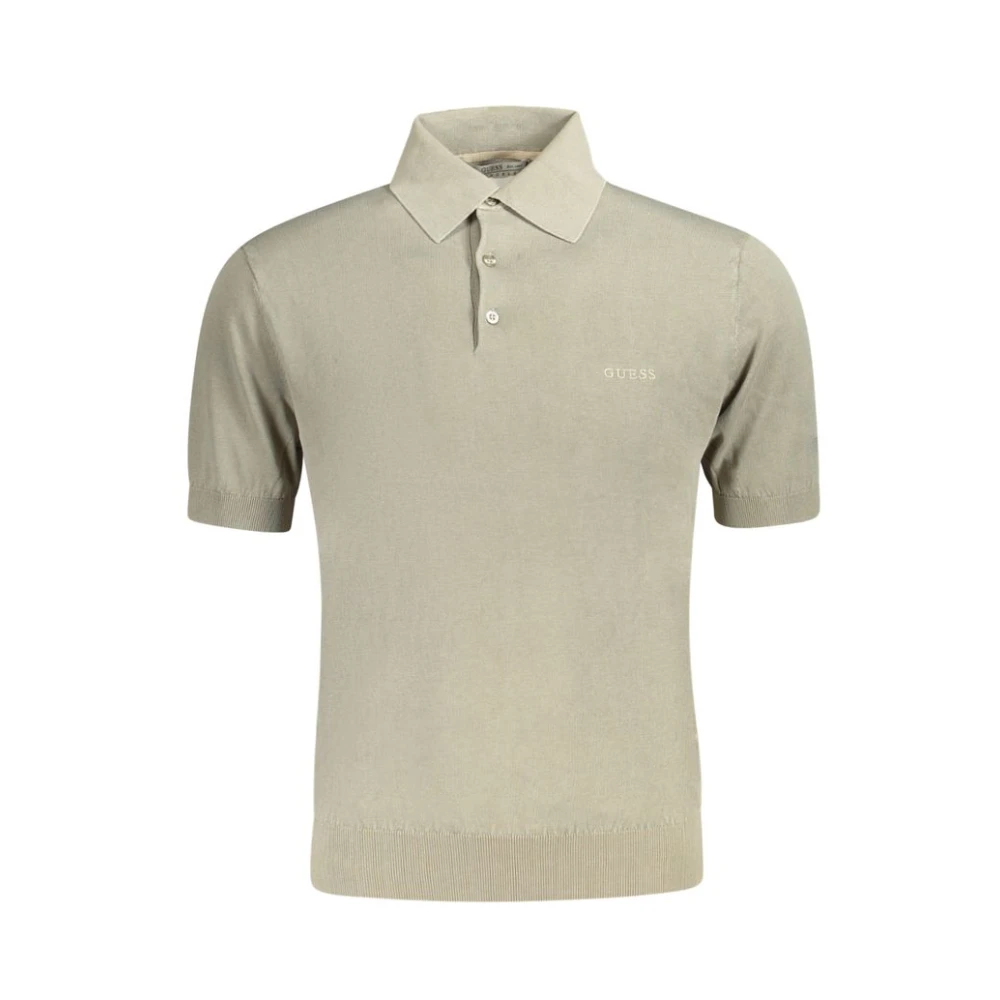 Guess Men's Beige Green Cotton Polo Shirt With Embroidery - Polo Shirts - 2XL- Tops