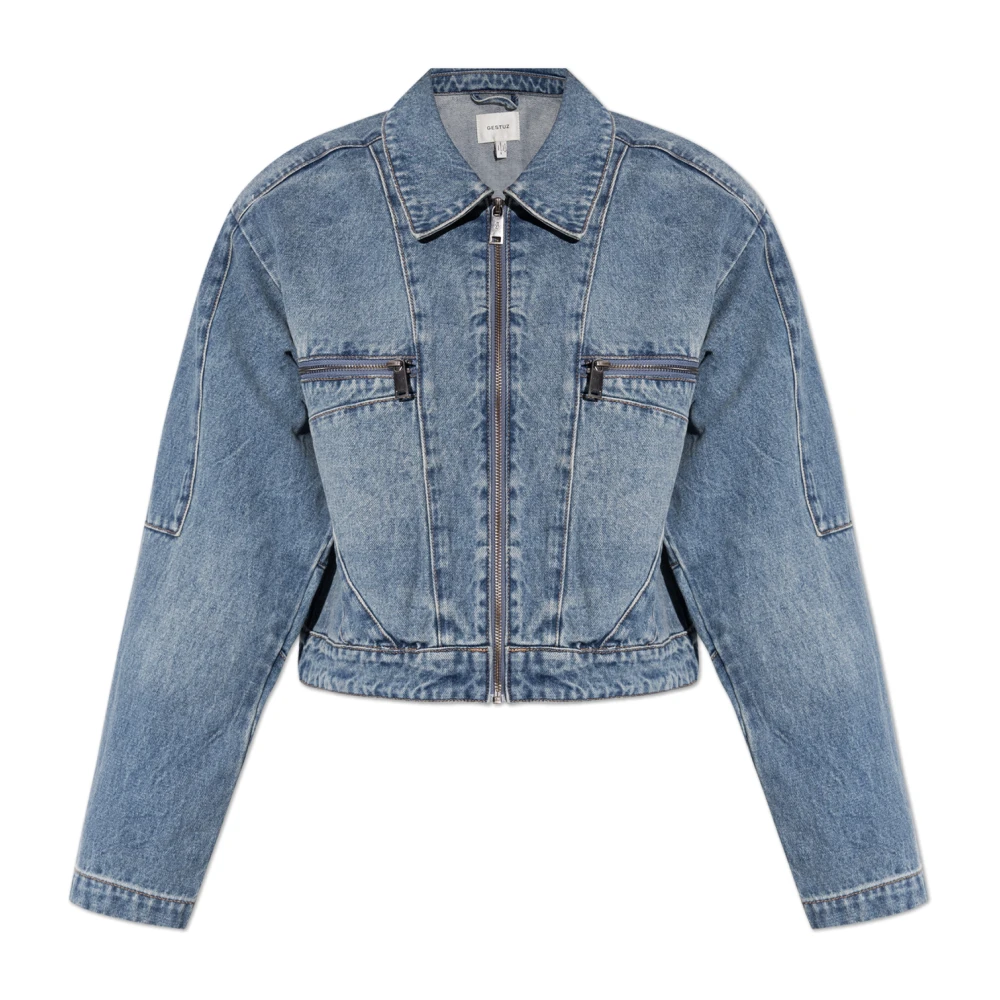 Gestuz Denim Cropped Jack met Ritsdetails Blue Dames